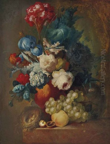 Bouquet Et Un Nid Sur Un Entablement Oil Painting by Jan van Os