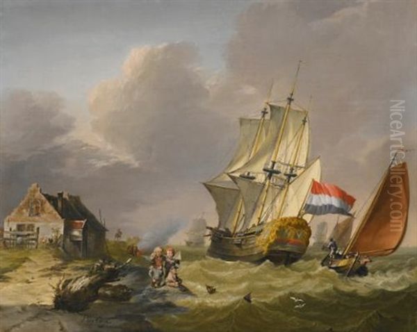 Shipping In A Storm Off The Coast Oil Painting by Jan van Os