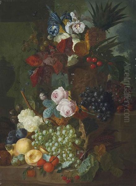 Still Life Of Flowers And Fruit Oil Painting by Jan van Os