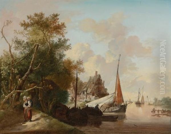 Peasants Unloading Cargo (+ Mother And Child By A River; Pair) Oil Painting by Jan van Os