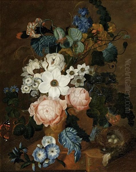 Blumenstillleben Mit Vogelnest by Jan van Os