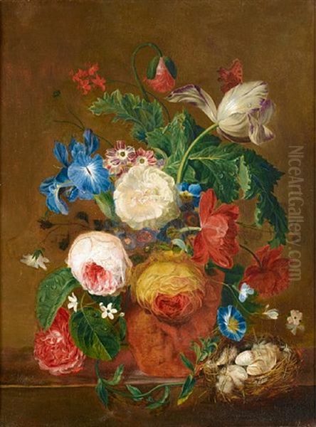 Roses, Lilies, Tulips And Other Flowers In A Vase Oil Painting by Jan van Os