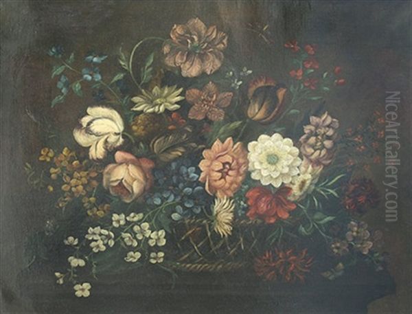 Bunter Blumenstraus In Einer Korbschale Oil Painting by Jan van Os