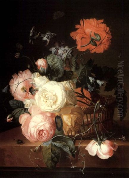 Corbeille De Roses Sur Une Tablette Oil Painting by Jan van Os