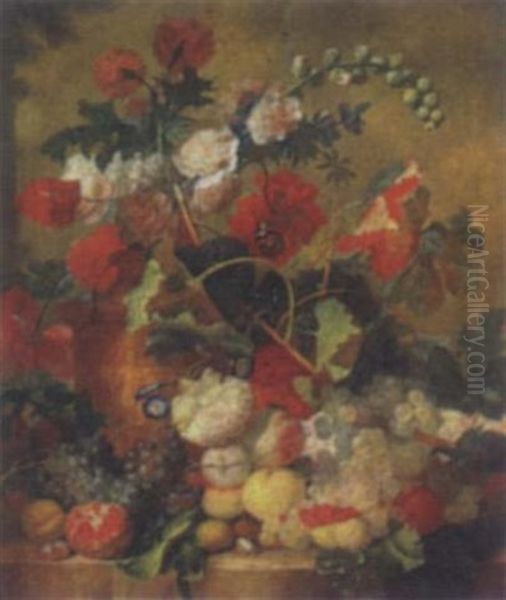 Still Life Of Various Flowers In A Terracotta Vase Oil Painting by Jan van Os