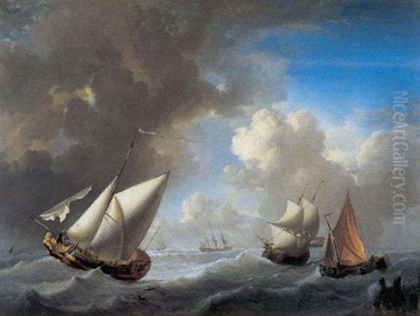 Schepen Bij De Monding Oil Painting by Jan van Os