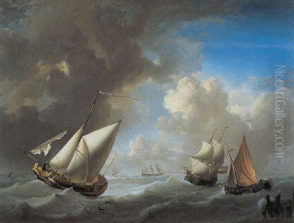 Schepen Bij De Monding Oil Painting by Jan van Os