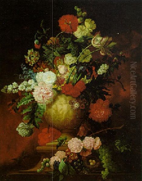 Still Life Of Various Flowers In A Sculpted Vase Oil Painting by Jan van Os