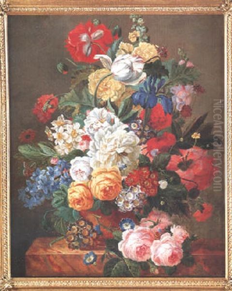 Bouquet De Fleurs Sur Un Entablement Oil Painting by Jan van Os