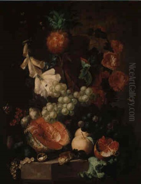 A Still Life Of Fruit, On A Marble Ledge Oil Painting by Jan van Os