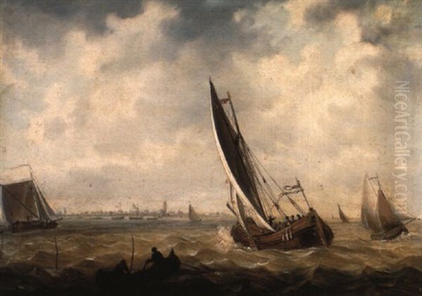 Shipping Off Dordrecht In Choppy Seas Oil Painting by Jan van Os