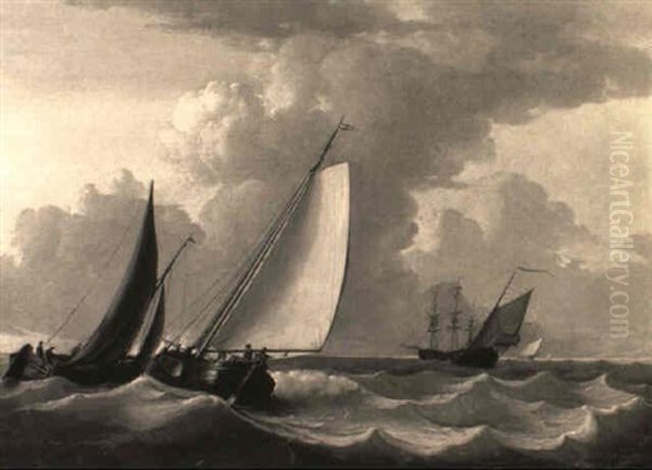 Smalschips In Choppy Seas With Other Shipping Nearby Oil Painting by Jan van Os