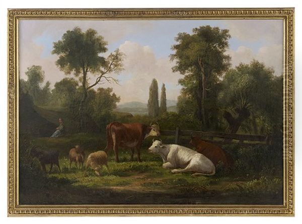 Shepherdess At Rest With Her Herd Oil Painting by Pieter Gerardus Van Os