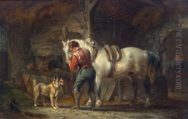 In The Stable Oil Painting by Pieter Gerardus Van Os