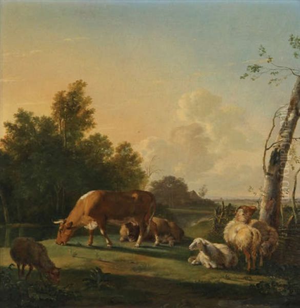 Vaches Et Moutons Au Pre Au Bord De L