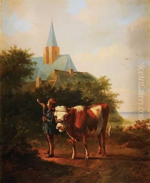 Jeune Vacher Sonnant La Trompe Oil Painting by Pieter Gerardus Van Os