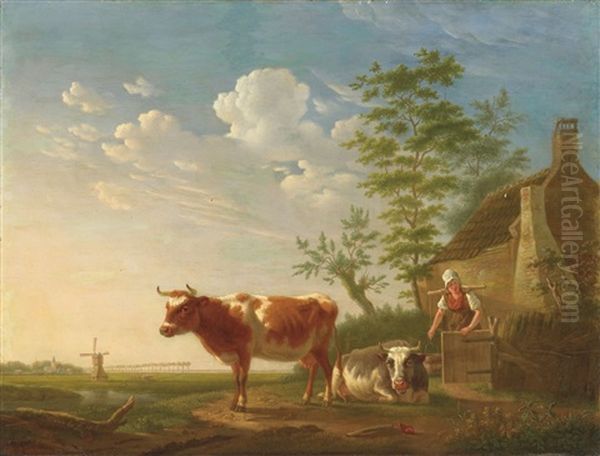 Landschaft Mit Hirtin Und Kuh Oil Painting by Pieter Gerardus Van Os