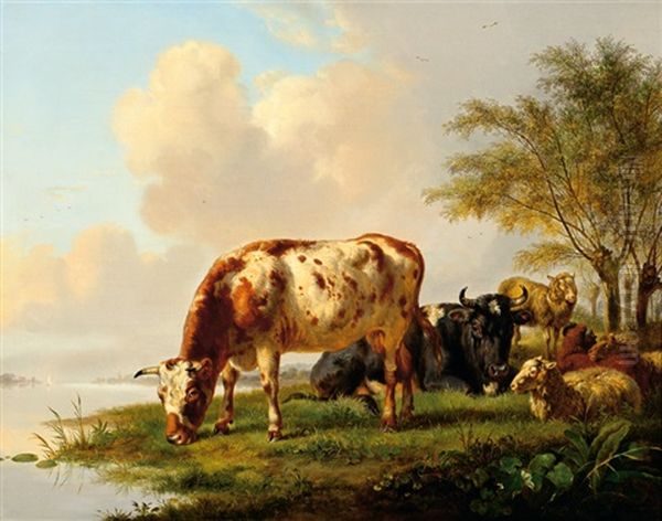 Landscape With Cows And Sheep Oil Painting by Pieter Gerardus Van Os