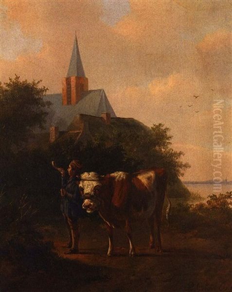 Scene Pastorale Devant Une Eglise Oil Painting by Pieter Gerardus Van Os