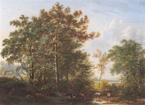 Landschap Me Koeien Oil Painting by Pieter Gerardus Van Os