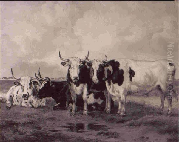 Cattle In A Landscape Oil Painting by Pieter Gerardus Van Os