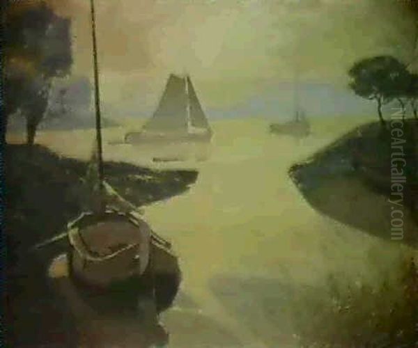 L'escaut A Saint-amand Oil Painting by Tony Van Os