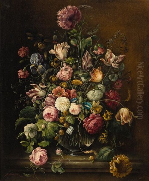 A Floral Still-life In A Vase Oil Painting by Josef (Oskar Becker) Osbeck