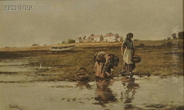 Oyster Gatherers Oil Painting by Josef (Oskar Becker) Osbeck