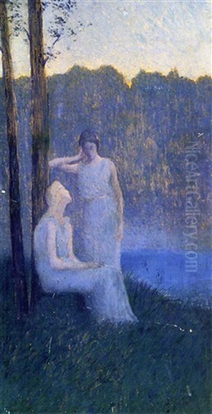 Confidences Au Bord Du Lac Oil Painting by Alphonse Osbert