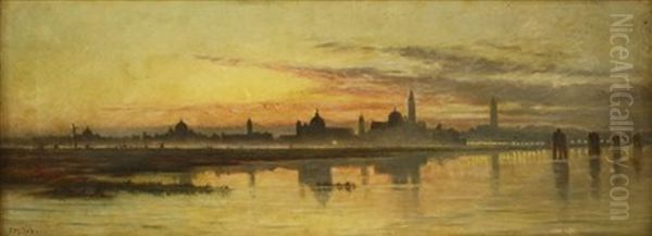 A Distant View Of Venice At Sunset Oil Painting by Emily Mary Osborn