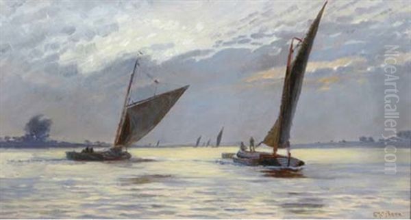 Sailing Barges In An Estuary Oil Painting by Emily Mary Osborn