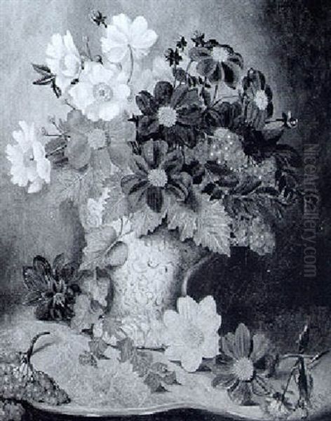 Dahlien Und Rote Johannisbeeren In Vase Oil Painting by Emily Mary Osborn