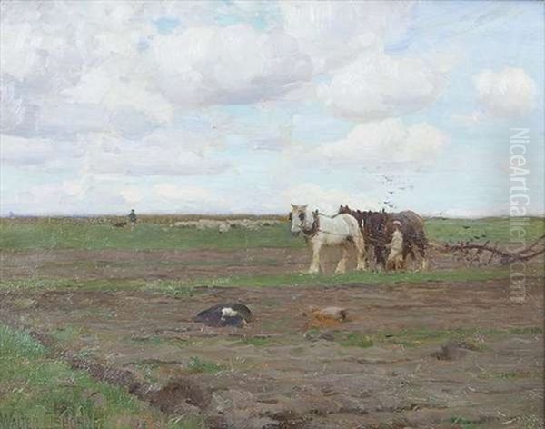 Ploughing, C Oil Painting by Walter Frederick Osborne