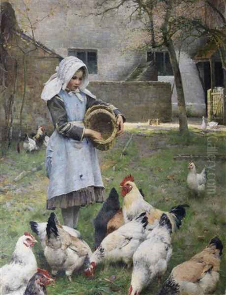 Feeding The Chickens Oil Painting by Walter Frederick Osborne