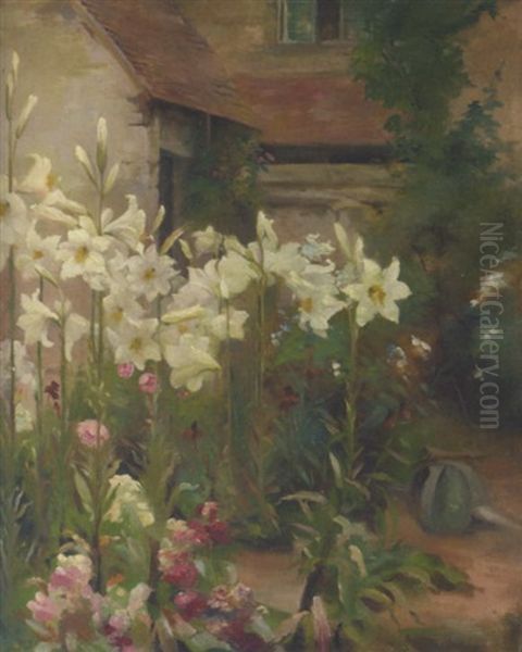 A Cottage Garden Oil Painting by Walter Frederick Osborne