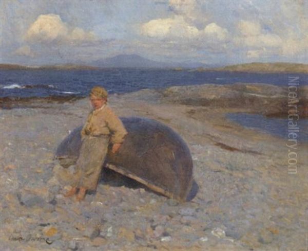 Boy Leaning Against A Curragh Oil Painting by Walter Frederick Osborne