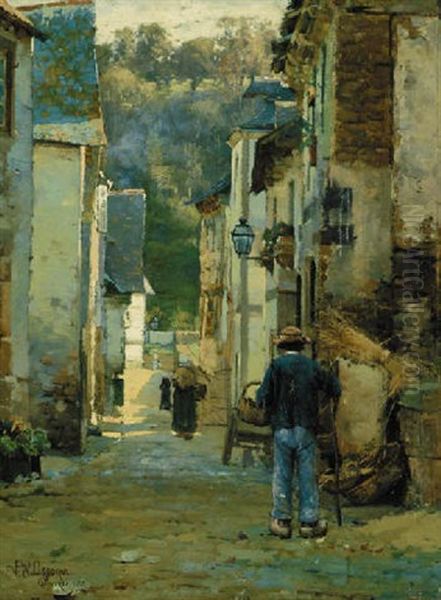 Rue St. Sebastian, A Narrow Street, Quimperle Oil Painting by Walter Frederick Osborne