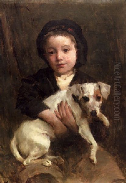 Boy With A Pet Dog by Walter Frederick Osborne