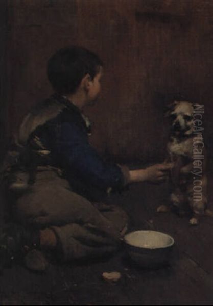 A Boy With His Dog Oil Painting by Walter Frederick Osborne