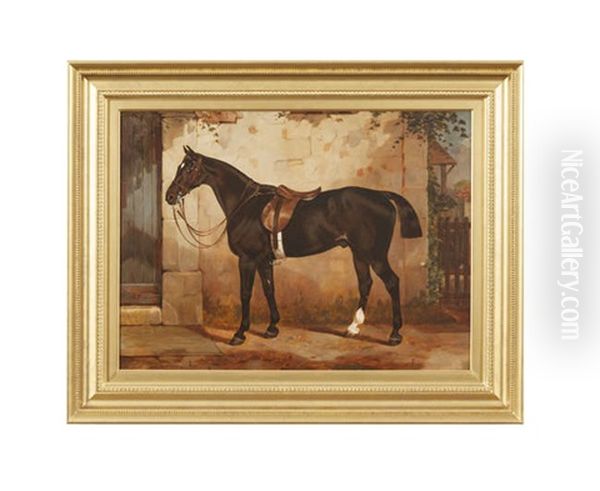 Bay Hunter In A Stable Yard Oil Painting by William Osborne