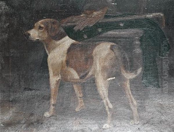 A Foxhound In An Interior Oil Painting by William Osborne