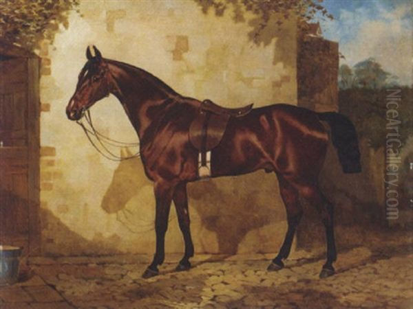 A Bay Hunter In A Stable Yard Oil Painting by William Osborne