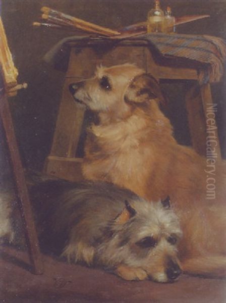 Models At Rest; Two Terriers In The Artist's Studio Oil Painting by William Osborne