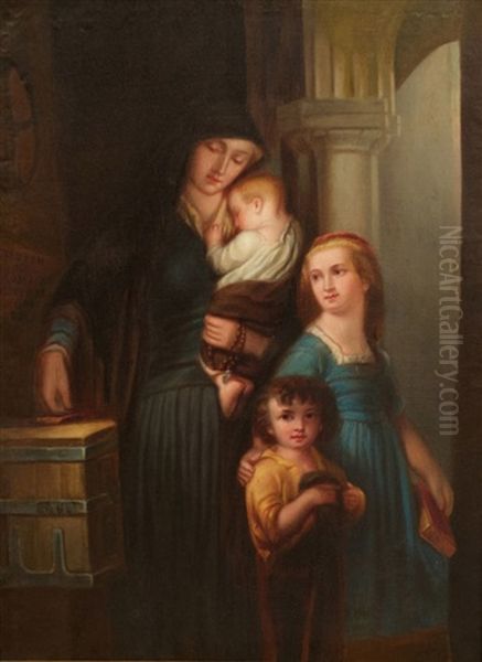 Mother And Children Oil Painting by Charlemagne Oscarquet