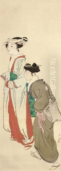 Bride And Her Attendant Oil Painting by Maruyama Oshin