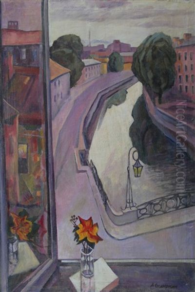 View From The Window On City Street by Alexandr Aleksandrovich Osmerkin