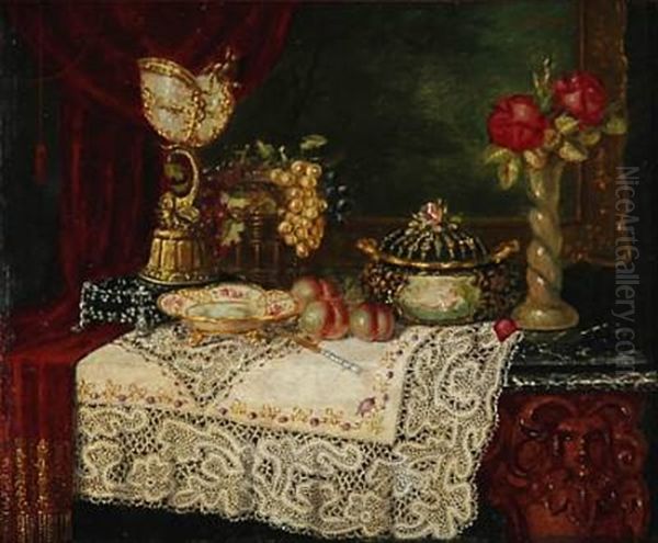 Still Life (+ Another; Pair) Oil Painting by Josefine Osnaghi