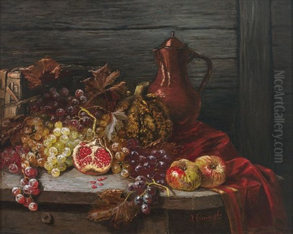 Stilleben Mit Trauben, Apfeln Und Granatapfel Oil Painting by Josefine Osnaghi