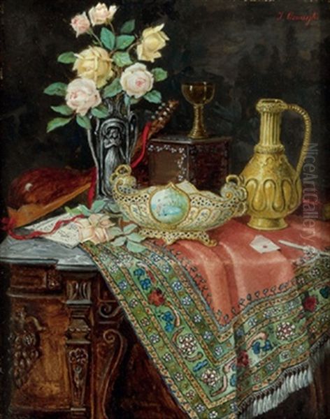 Stilleben Mit Rosen In Vase Oil Painting by Josefine Osnaghi