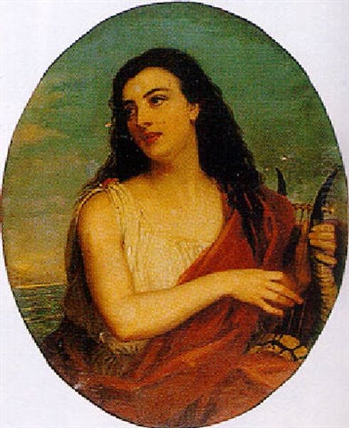 Portrait Of An Italian Beauty Playing A Lyre Oil Painting by Alessandro Ossani